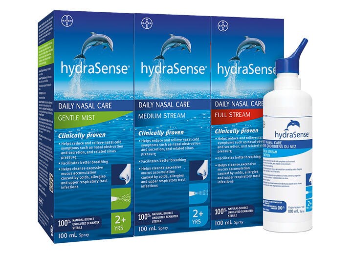 Hydrasense nasal congestion relief product box collection